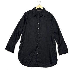 Nicholas K sz XS Women's 100% Linen Shirt Dress Black Oversized A-Line Buttons